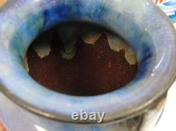 Vintage Pottery Fulper Signé 3 Poignées Art Déco Bleu Glaze 6.50 Vase À Balles