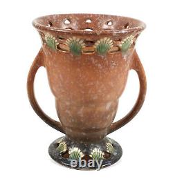 Vintage Roseville Art Déco Ohio Potterie Marron Ferella Vase Avec Poignées 502-6