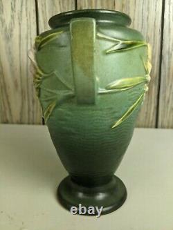 Vintage Roseville Pottery Freesia Green Double Poignée Céramique Vase 121-8