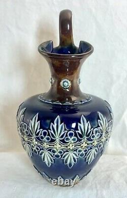 Vintage Royal Doulton Art Déco Vase Bleu Cobalt Avec Poignée 18.5x8cm Angleterre