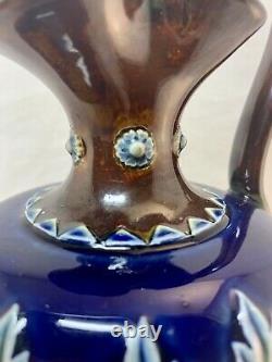 Vintage Royal Doulton Art Déco Vase Bleu Cobalt Avec Poignée 18.5x8cm Angleterre