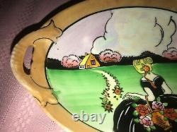 Vintage Tt Japon Lusterware Art Déco Lady Oval Handled Bowl Noritake Style