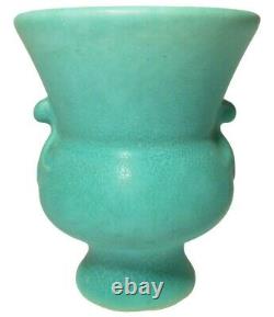 Weller Art Deco Antique Sgnd Velva Art Pot Matte Glzd Aqua Grn Sm Vase Manipulé