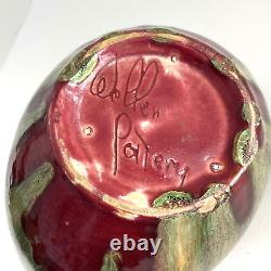 Weller Pottery Turkis Vase Double Poignée 1920s Art Déco Rouge Vert Drip Glaze